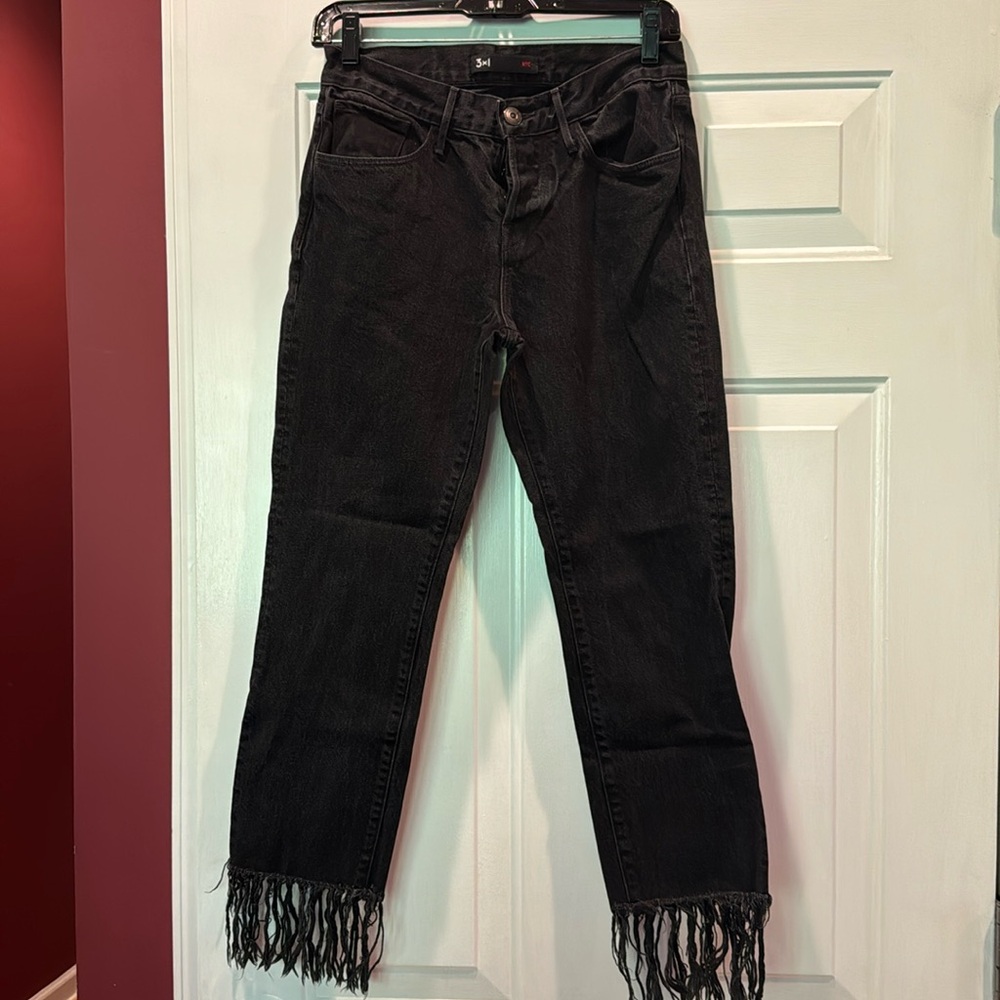 3 x 1 black jeans. Frayed bottoms.